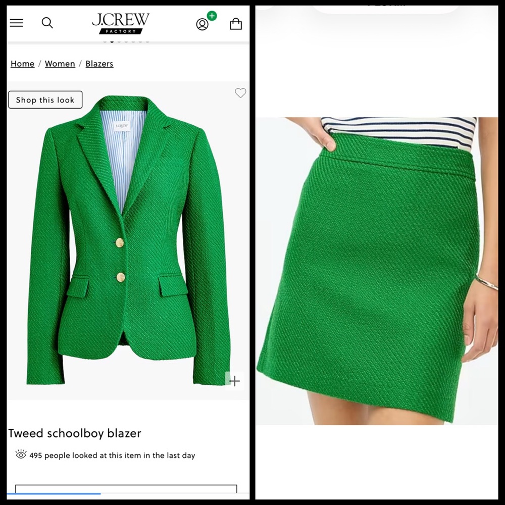 J Crew Green Women's Skirt, Size 8, NWT, available matching jacket - Picture 3 of 15